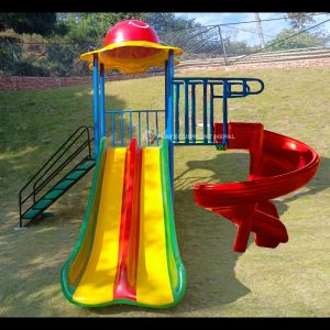 Kids Big Double Slide Dome Set with Swing Outdoor Play Equipment