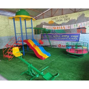 Combo Set Double Slide waith Dome Set and Swing with Merry Go Round and See Saw