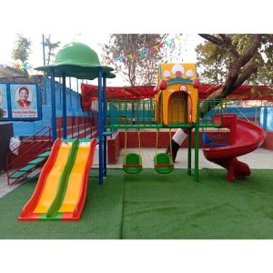 Kids Outdoor Play Station with Dome Double Slide Mini Swing Dom House Spiral