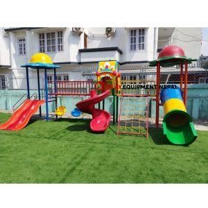 Outdoor Play Station with Double Slide Spiral Swing Tunnel